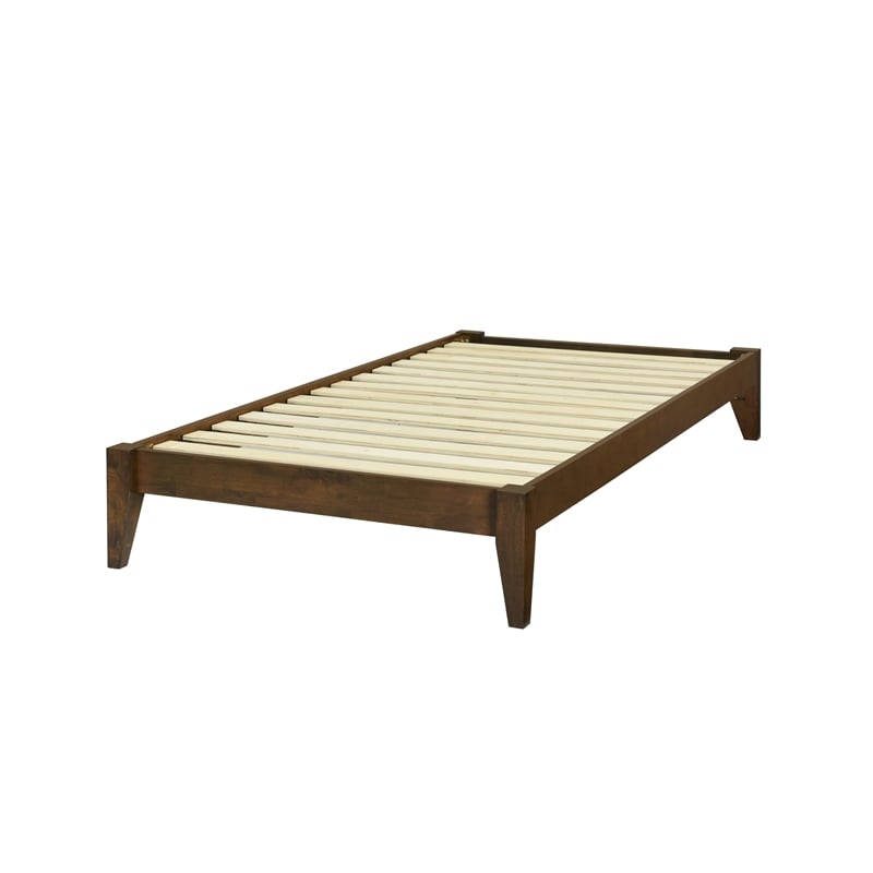 pemberly row twin wood platform bed with slatted support in walnut finish