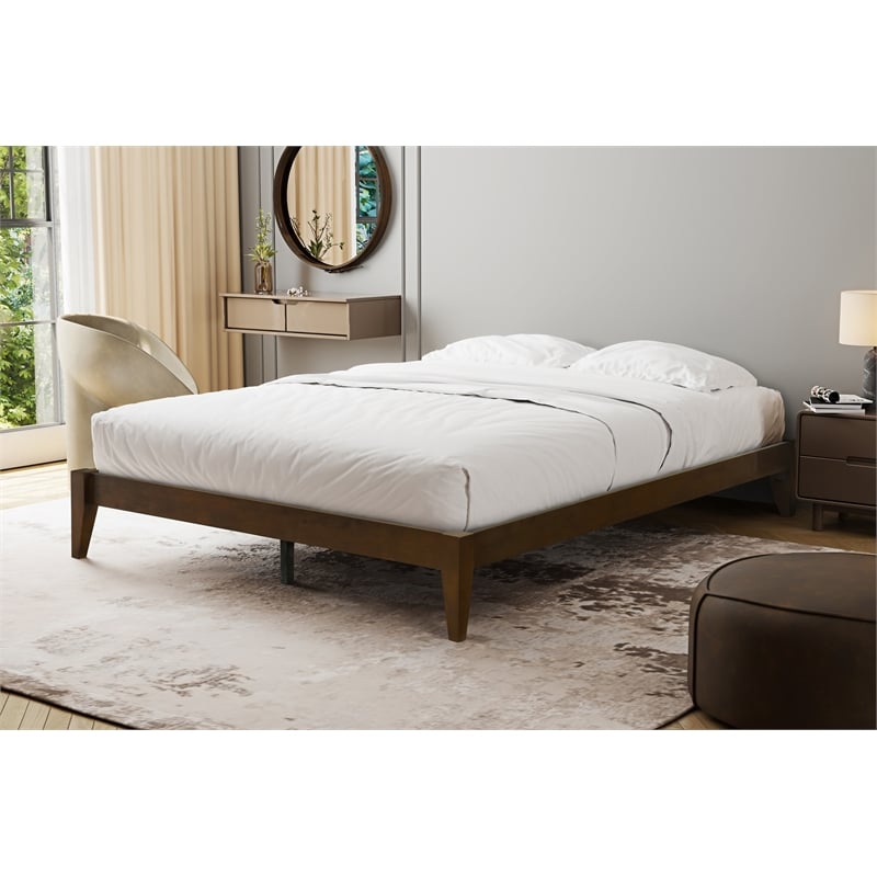 pemberly row twin wood platform bed with slatted support in walnut finish