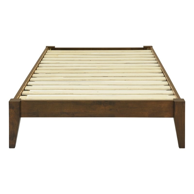 Pemberly Row Twin Wood Platform Bed with Slatted Support in Walnut Finish