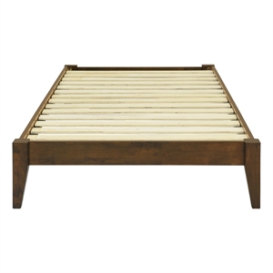 Pemberly Row Twin Wood Platform Bed with Slatted Support in Walnut Finish