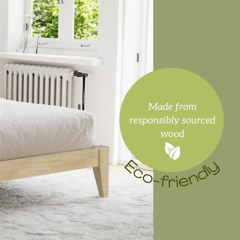 Pemberly Row Twin Wood Platform Bed with Slatted Support in Natural Finish