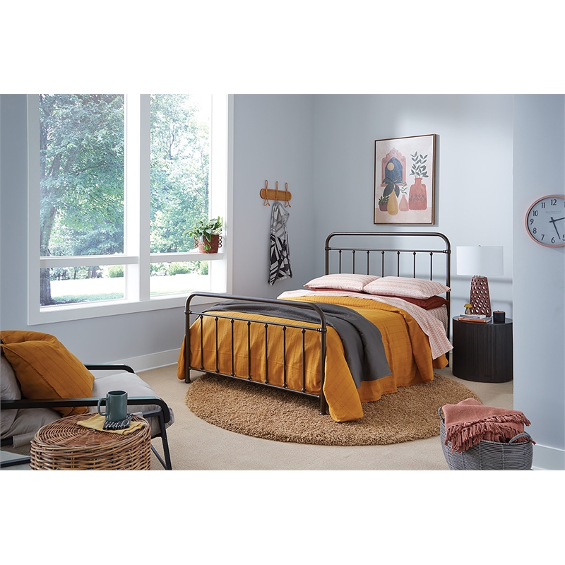 Pemberly Row Full Bed with Bolt-On Metal Frame in Oiled Bronze