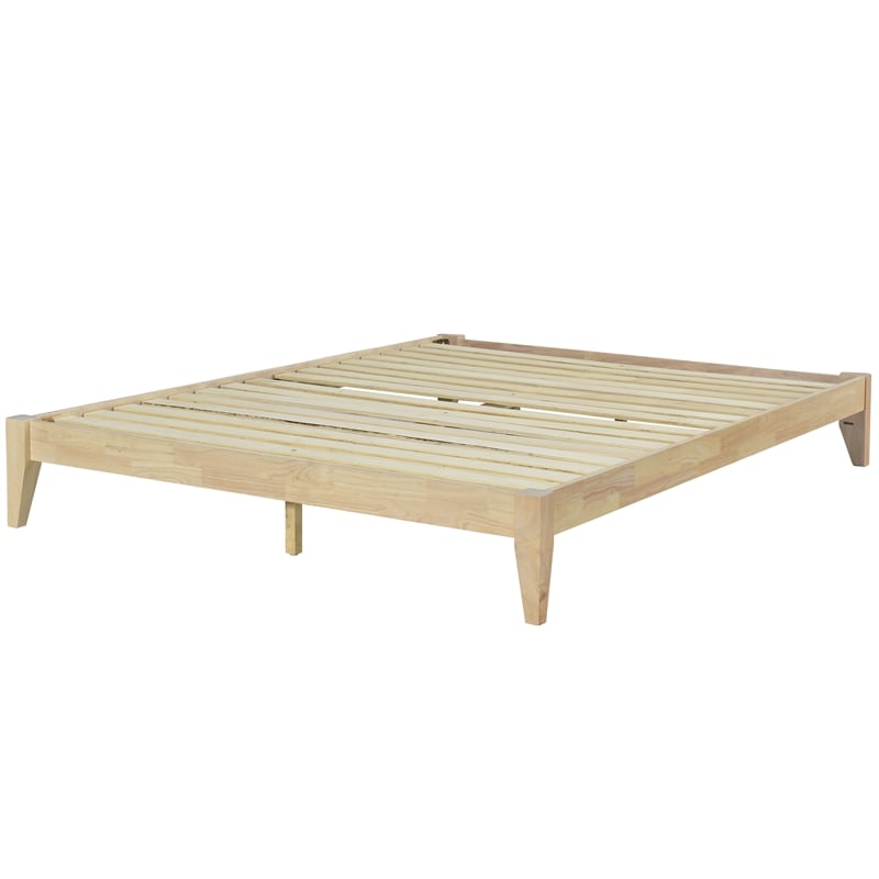 Pemberly Row Queen Wood Platform Bed with Slatted Support in Natural Finish