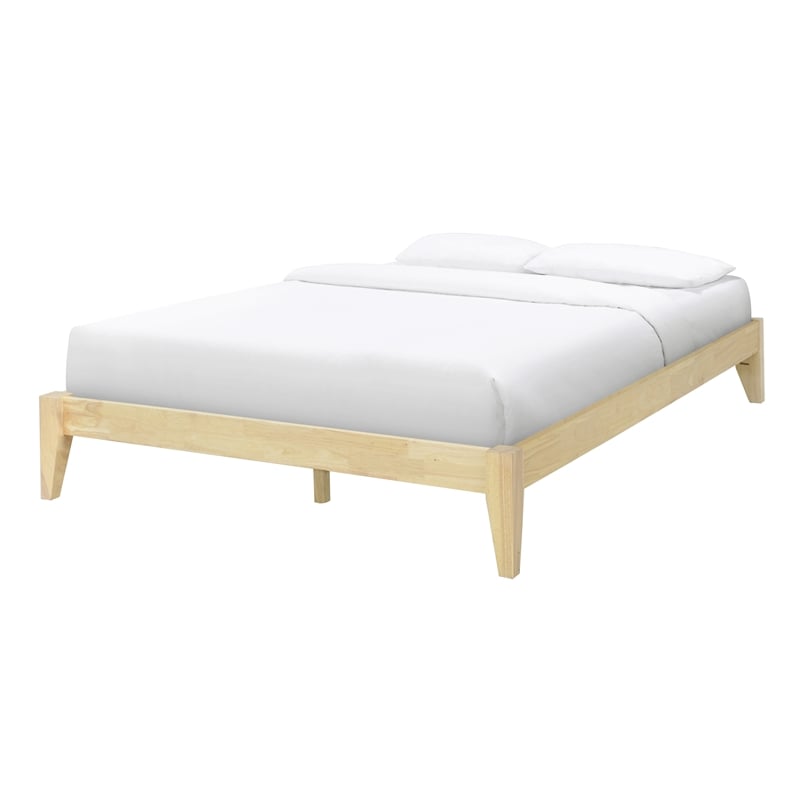 Pemberly Row Queen Wood Platform Bed with Slatted Support in Natural Finish