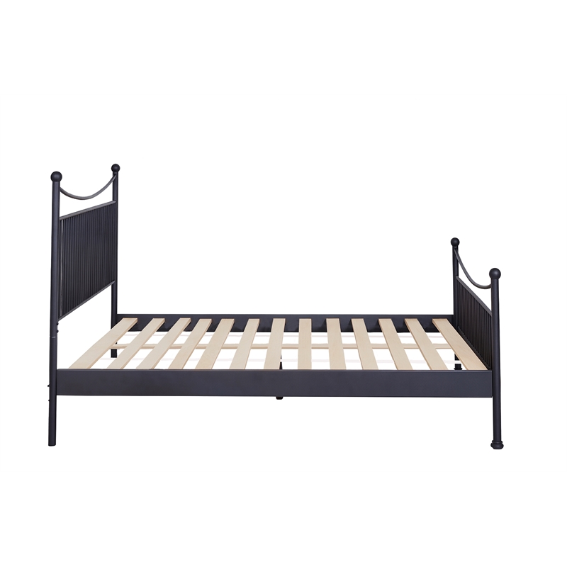 Pemberly Row Complete Queen Bed with Swoop Spindle Design in Matte Black
