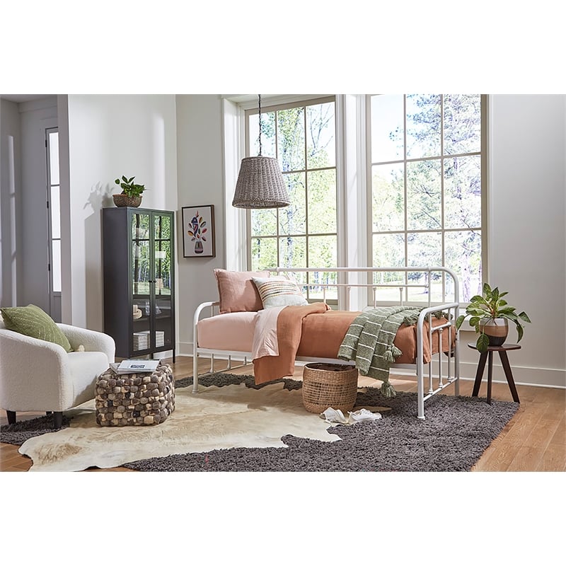 Pemberly Row Twin Size Daybed with Mattress Ready Slats in White