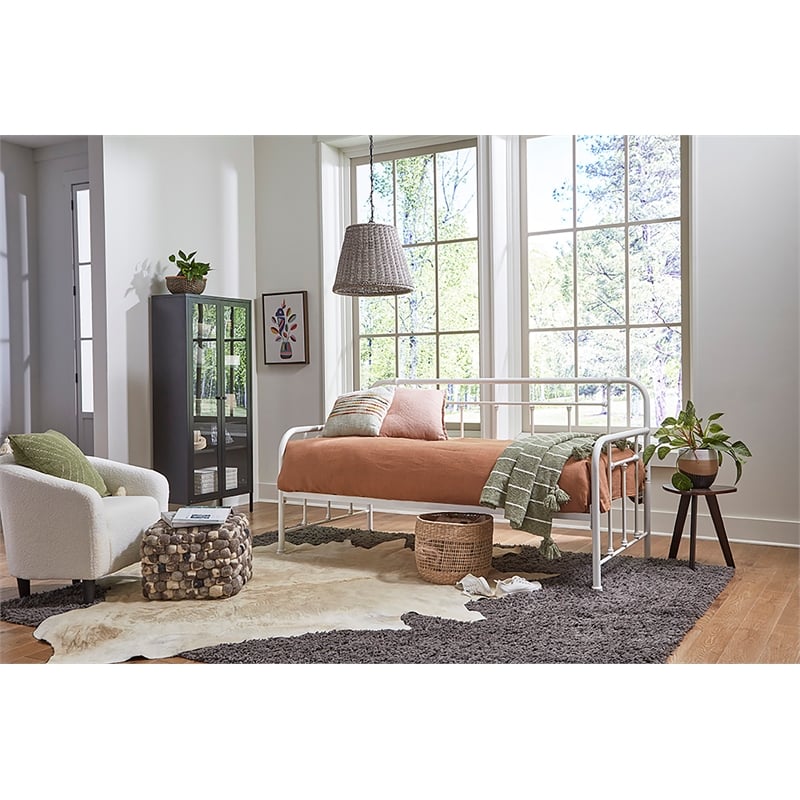 Pemberly Row Twin Size Daybed with Mattress Ready Slats in White