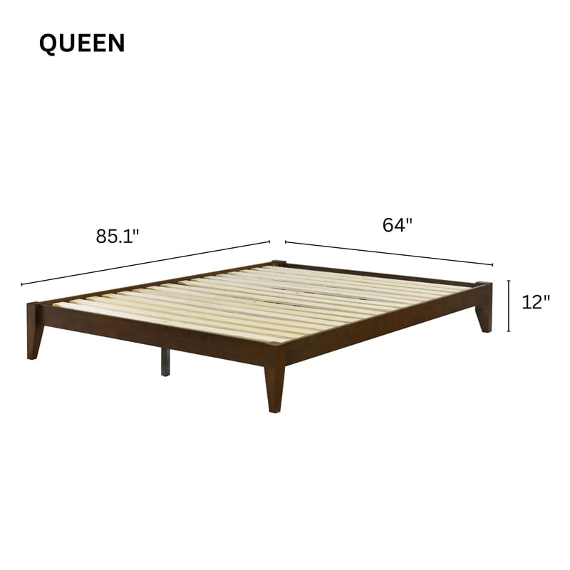 Pemberly Row Queen Wood Platform Bed with Slatted Support in Walnut Finish