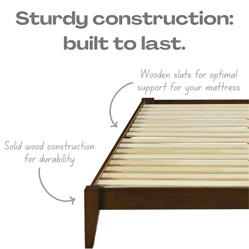 Pemberly Row Queen Wood Platform Bed with Slatted Support in Walnut Finish