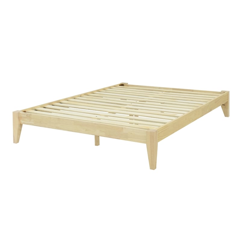 Pemberly Row Full Wood Platform Bed with Slatted Support in Natural Finish