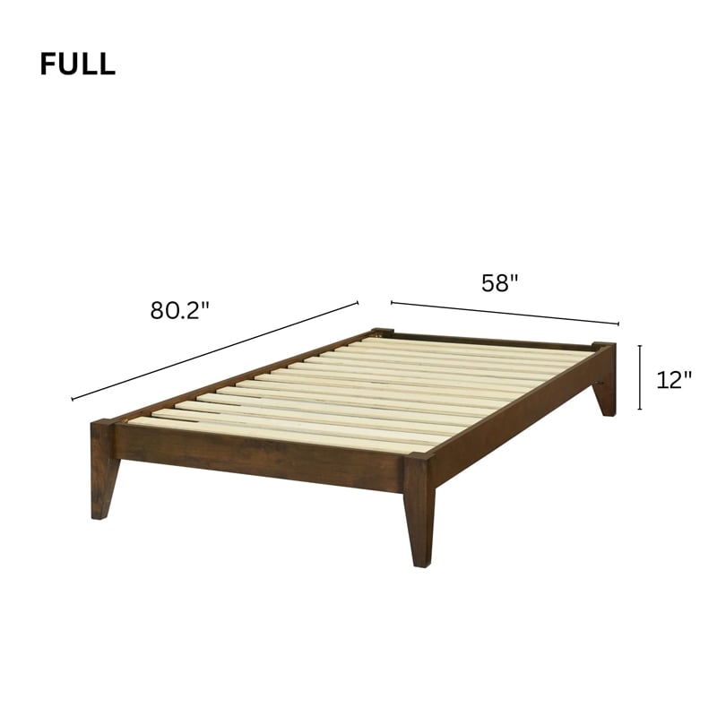 Pemberly Row Full Wood Platform Bed with Slatted Support in Walnut Finish