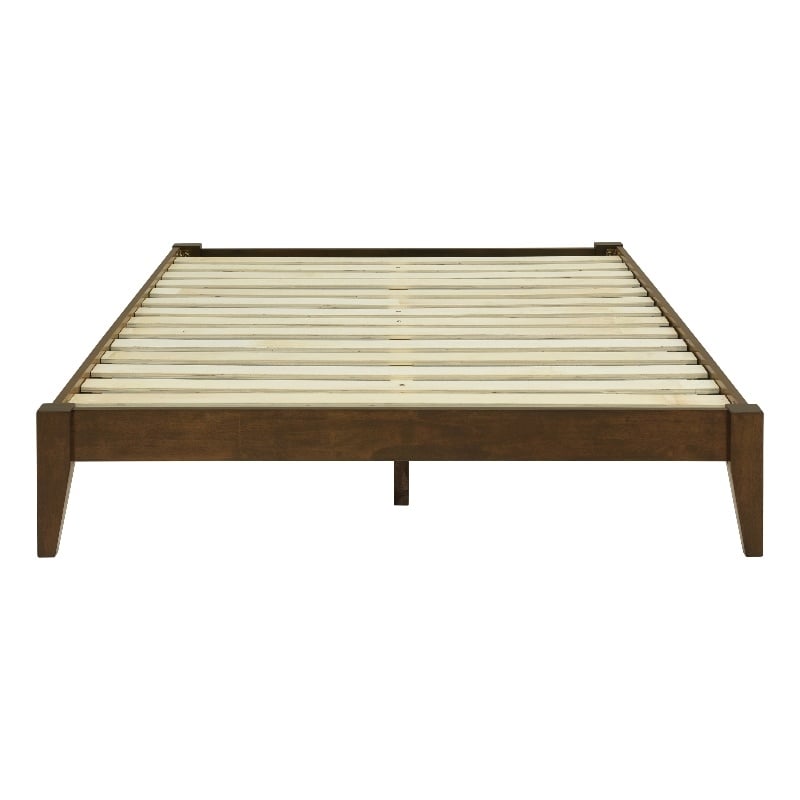 Pemberly Row Full Wood Platform Bed with Slatted Support in Walnut Finish