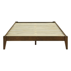 Pemberly Row Full Wood Platform Bed with Slatted Support in Walnut Finish