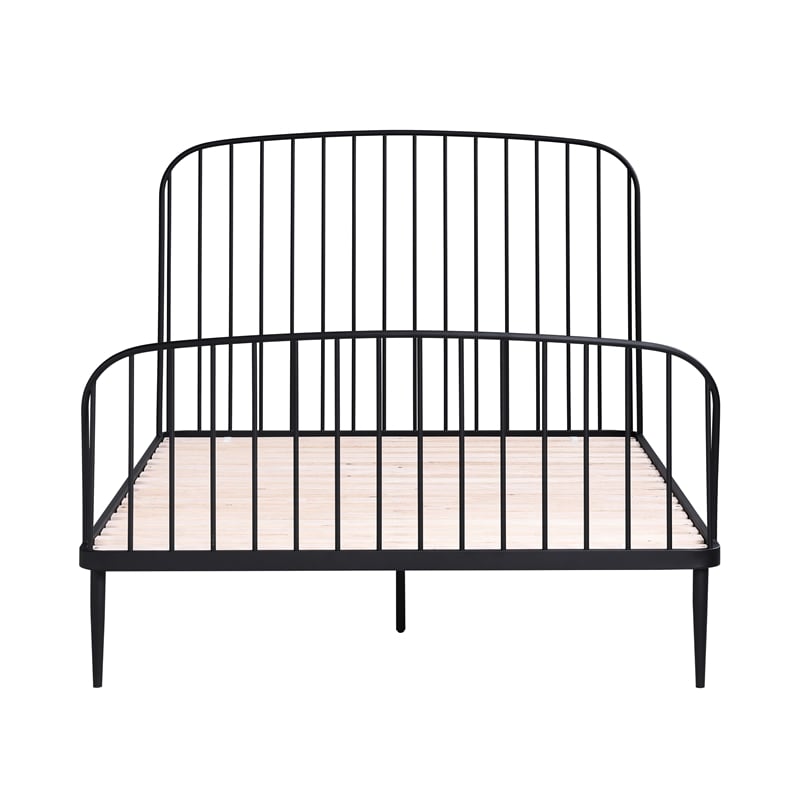 Pemberly Row Complete King Bed with Slats in Matte Black Finish