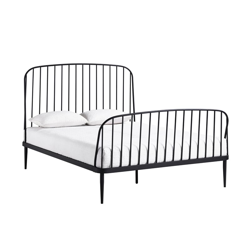 Pemberly Row Complete King Bed with Slats in Matte Black Finish