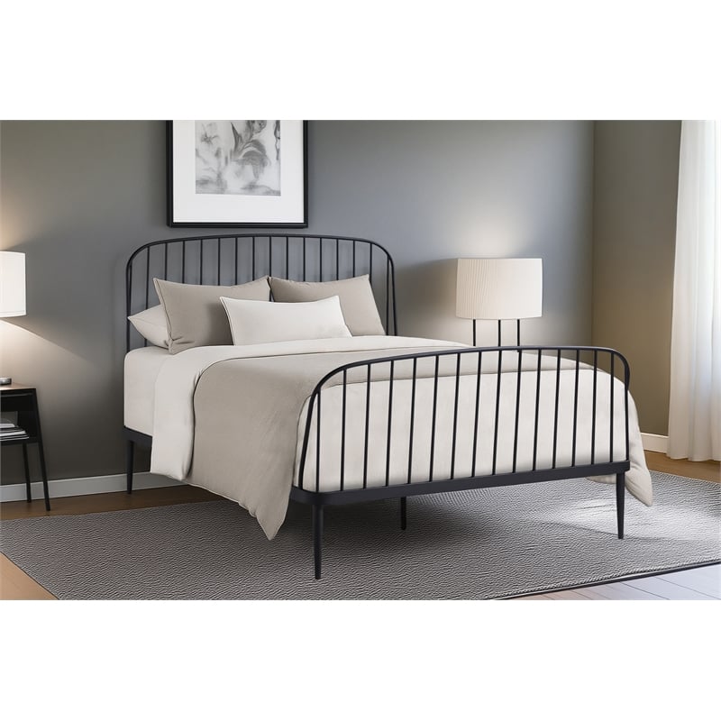 Pemberly Row Complete King Bed with Slats in Matte Black Finish