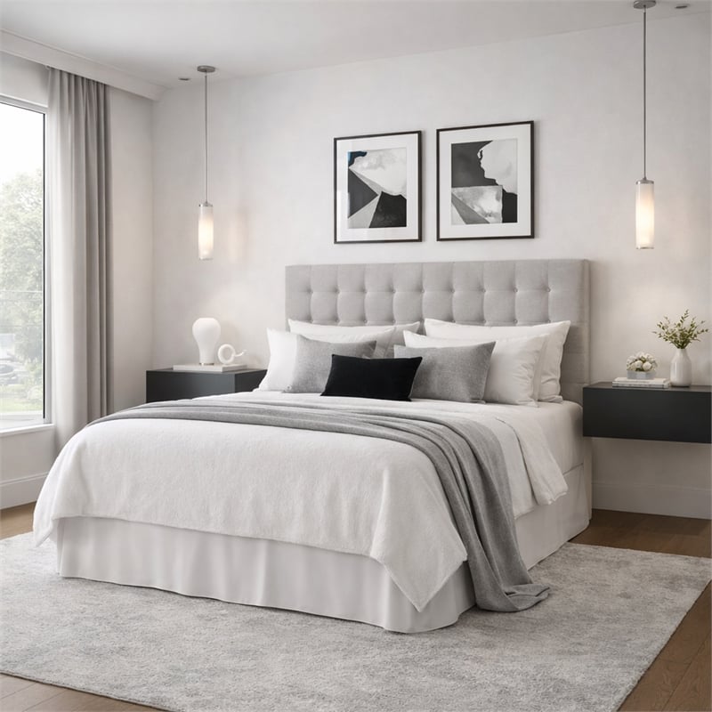 Pemberly Row King Size Tufted Upholstered Fabric Headboard in Gray