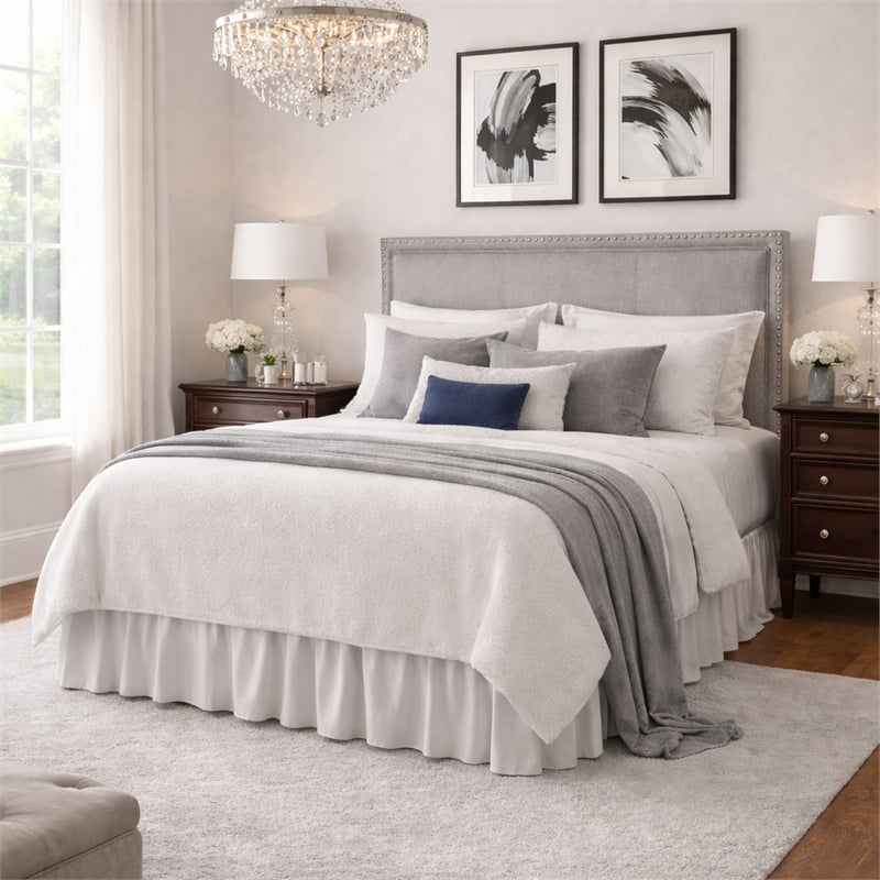 Pemberly Row King Size Upholstered Wingback Headboard in Gray