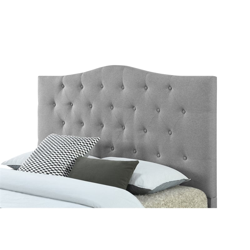 Pemberly Row King Size Tufted Upholstered Fabric Headboard in Gray