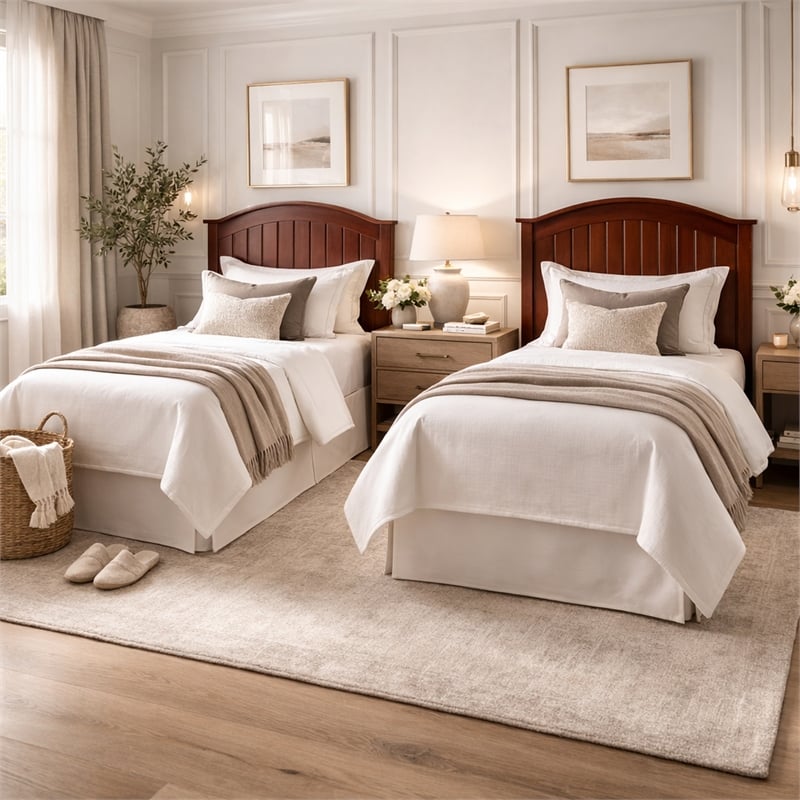 Pemberly Row Twin Size Curved Solid Hardwood Headboard in Merlot