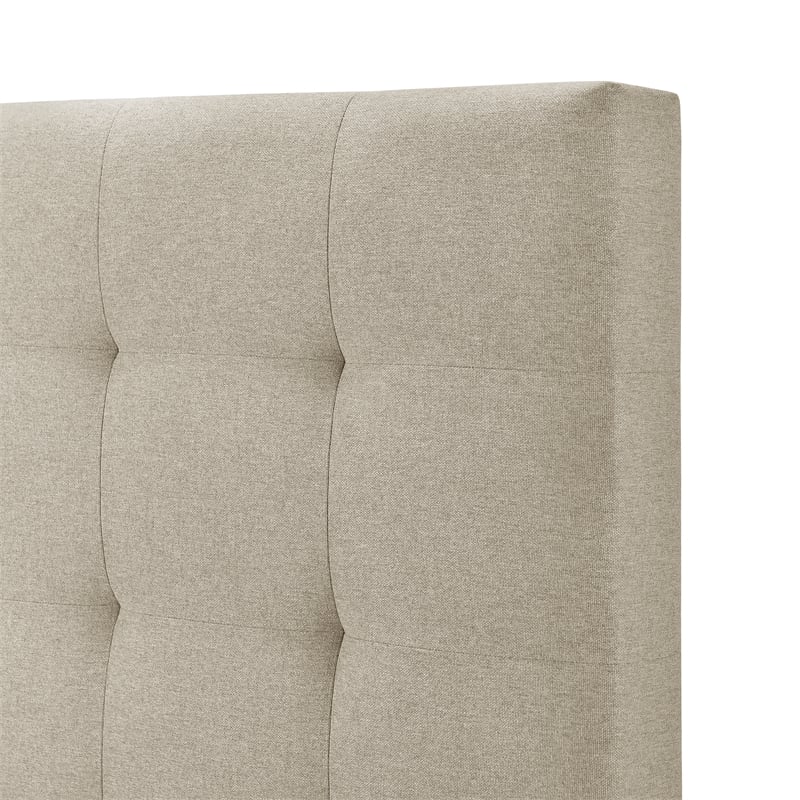 Pemberly Row King Size Tufted Upholstered Fabric Headboard in Beige