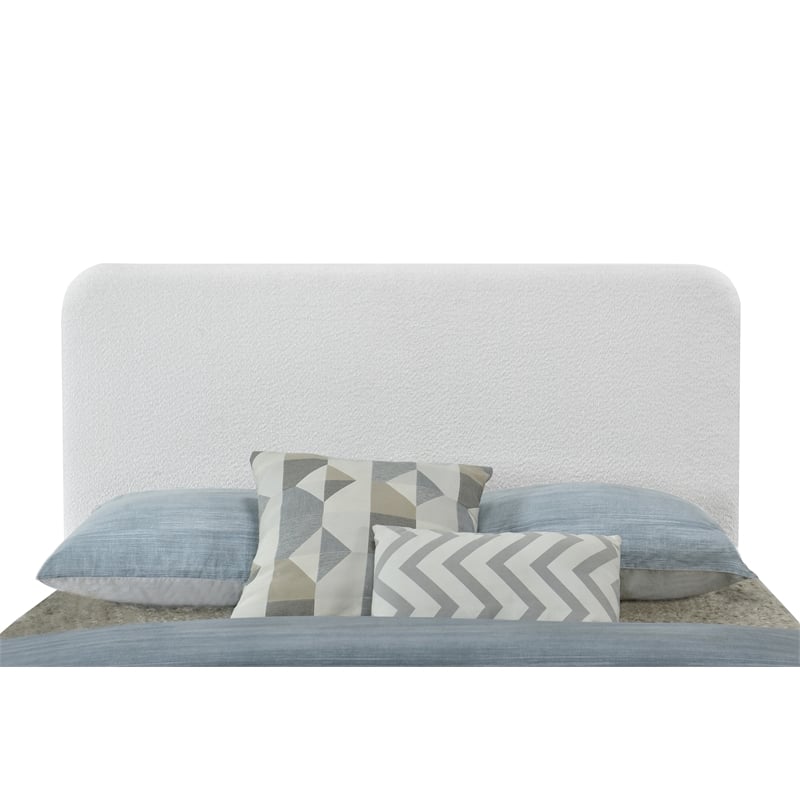 Pemberly Row King Size Upholstered Headboard in White Boucle Fabric