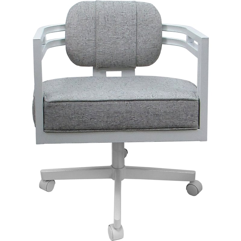 Pemberly Row White Frame Swivel Dining Caster Chair in Hemsath Slate Fabric