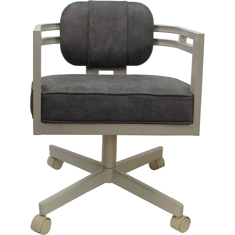 Pemberly Row Beige Swivel Dining Caster Chair in Northwest Elk Gray Fabric