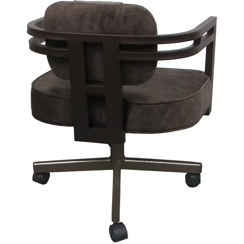 Pemberly Row Brown Frame Swivel Dining Caster Chair in Outlier Ash Fabric