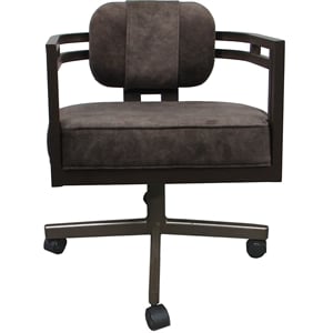 Pemberly Row Brown Frame Swivel Dining Caster Chair in Outlier Ash Fabric