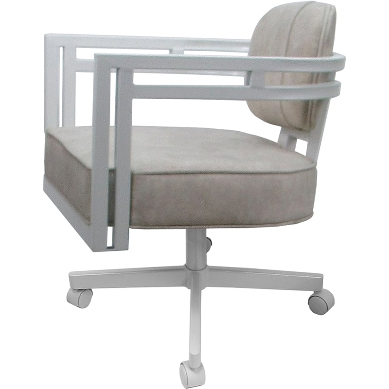 Pemberly Row White Swivel Caster Chair in Outlier Stucco Cream Fabric