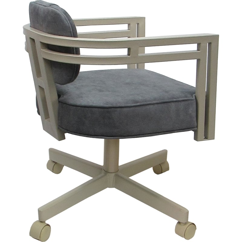 Pemberly Row Beige Swivel Dining Caster Chair in Outlier Charcoal Fabric