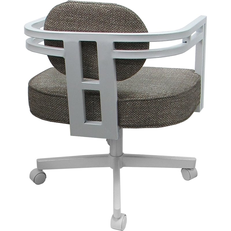 Pemberly Row White Swivel Dining Caster Chair in Plumley Cocoa Fabric