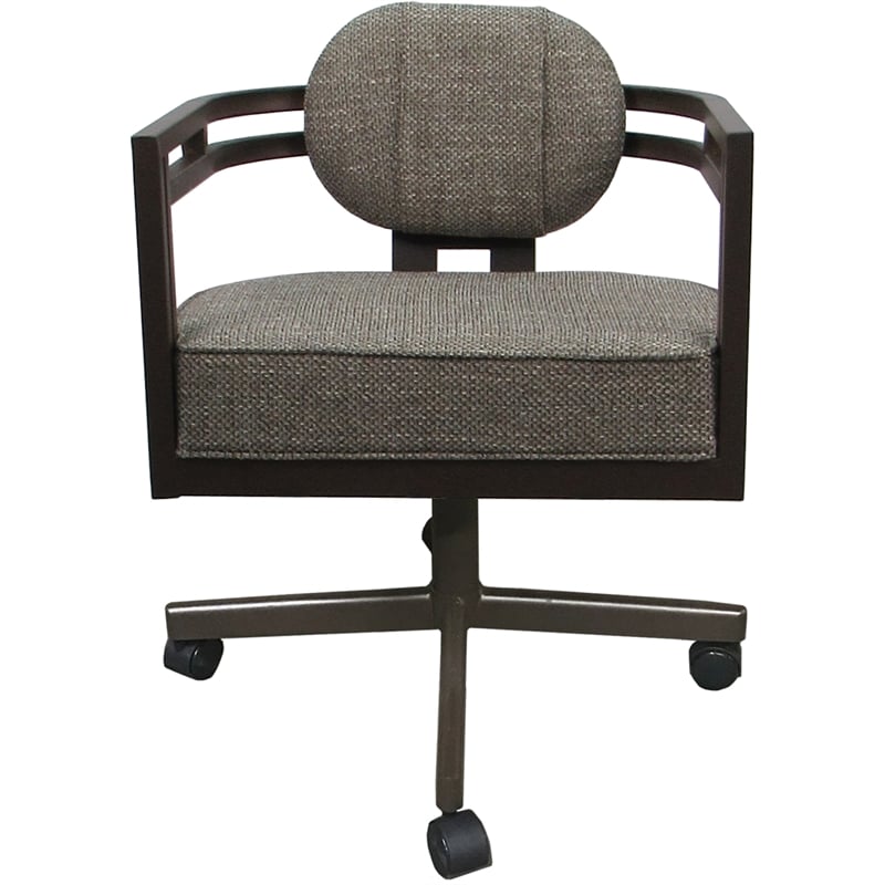 Pemberly Row Brown Frame Swivel Dining Caster Chair in Plumley Cocoa Fabric