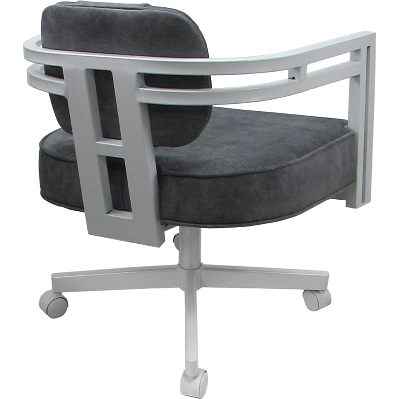 Pemberly Row White Swivel Dining Caster Chair in Outlier Charcoal Fabric