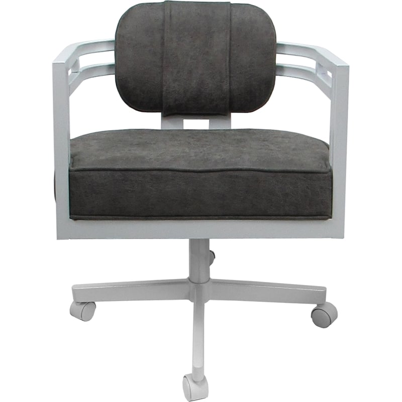 Pemberly Row White Swivel Dining Caster Chair in Northwest Elk Gray Fabric