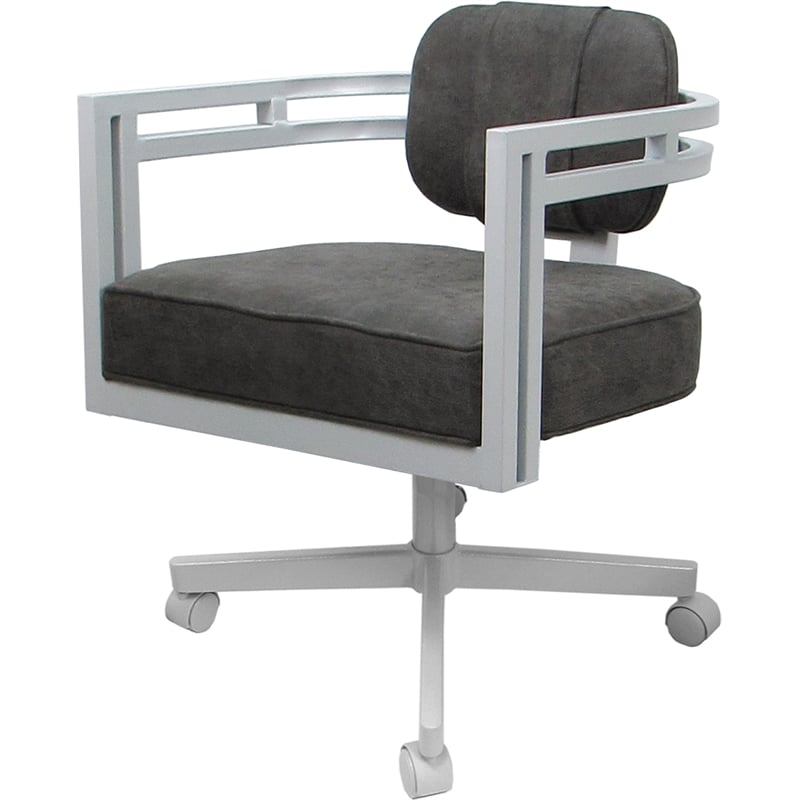 Pemberly Row White Swivel Dining Caster Chair in Northwest Elk Gray Fabric