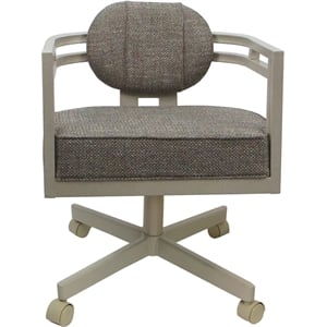 Pemberly Row Beige Frame Swivel Dining Caster Chair in Plumley Cocoa Fabric