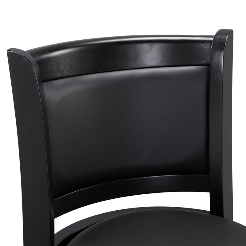 Pemberly Row Faux Leather Swivel Wood Bar Stool in Ebony Finish