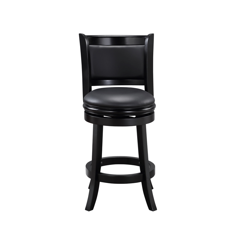 Pemberly Row Faux Leather Swivel Wood Counter Stool in Ebony Finish