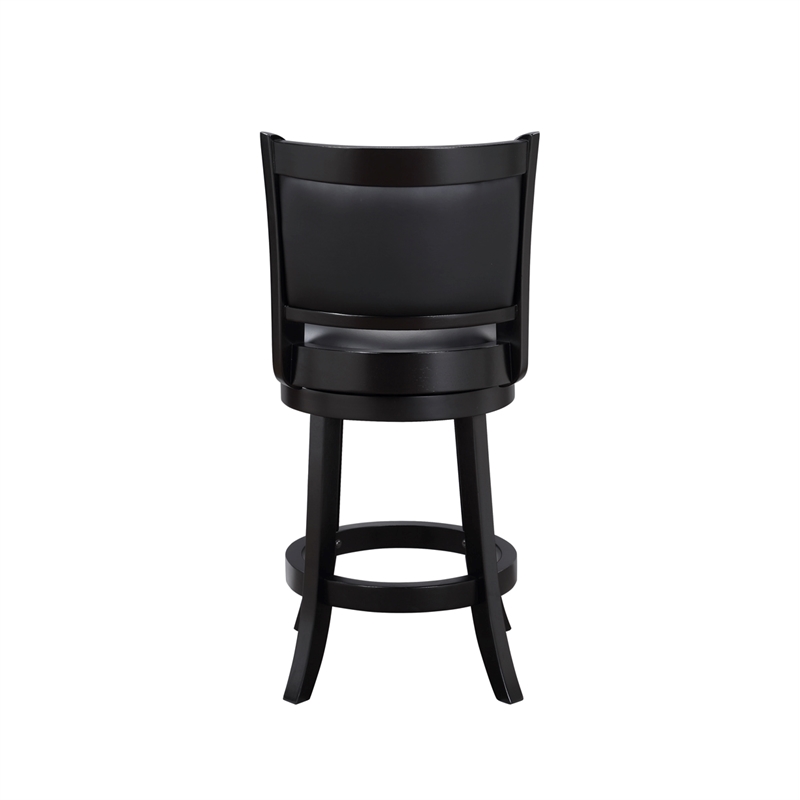 Pemberly Row Faux Leather Swivel Wood Counter Stool in Ebony Finish