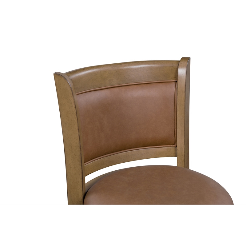 pemberly row faux leather swivel wood counter stool in toasted oak finish