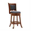 Pemberly Row Faux Leather Swivel Wood Counter Stool in Cherry Finish