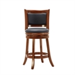 Pemberly Row Faux Leather Swivel Wood Counter Stool in Cherry Finish