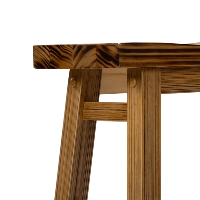 Pemberly Row Backless Saddle Counter Stool in Burnt Natural with Footrest