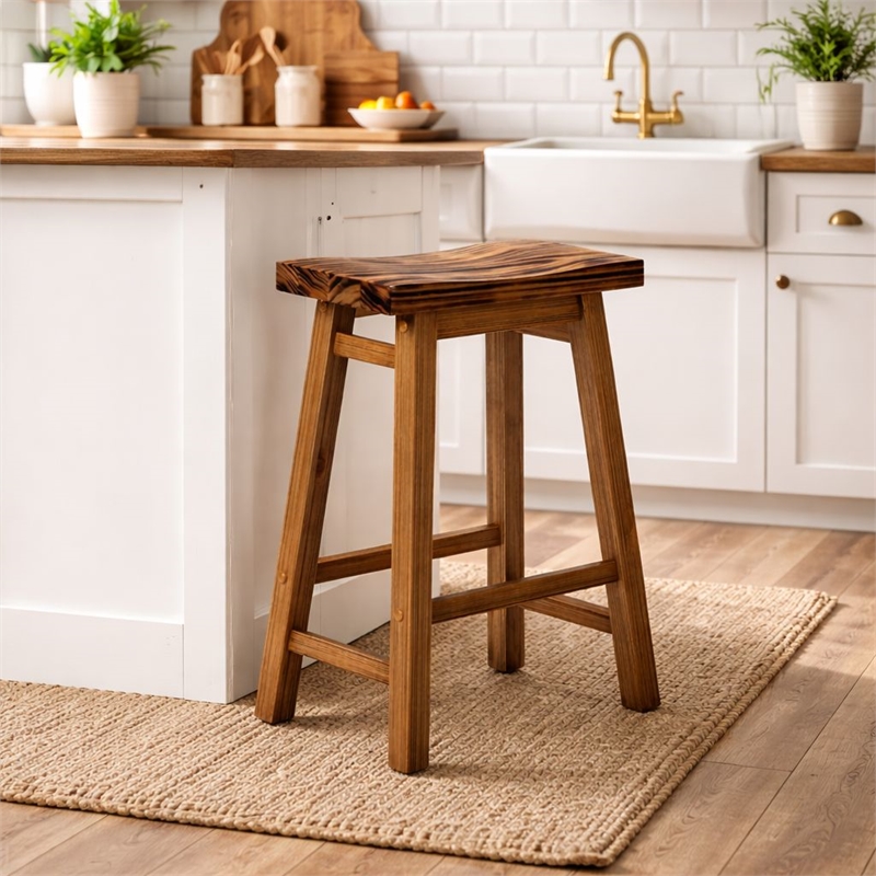 Pemberly Row Backless Saddle Counter Stool in Burnt Natural with Footrest