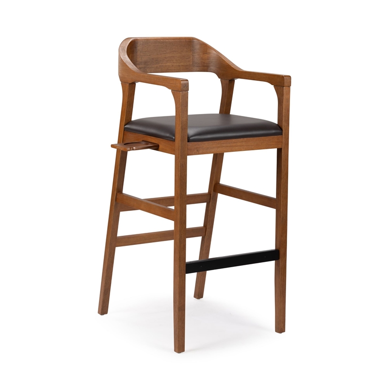 Pemberly Row Wood Extra Tall Bar Stool in Chestnut Wire-Brush Finish