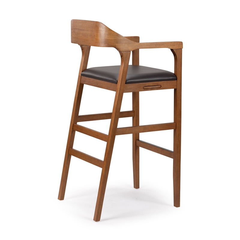 Pemberly Row Wood Extra Tall Bar Stool in Chestnut Wire-Brush Finish