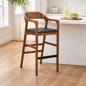 Pemberly Row Wood Extra Tall Bar Stool in Chestnut Wire-Brush Finish