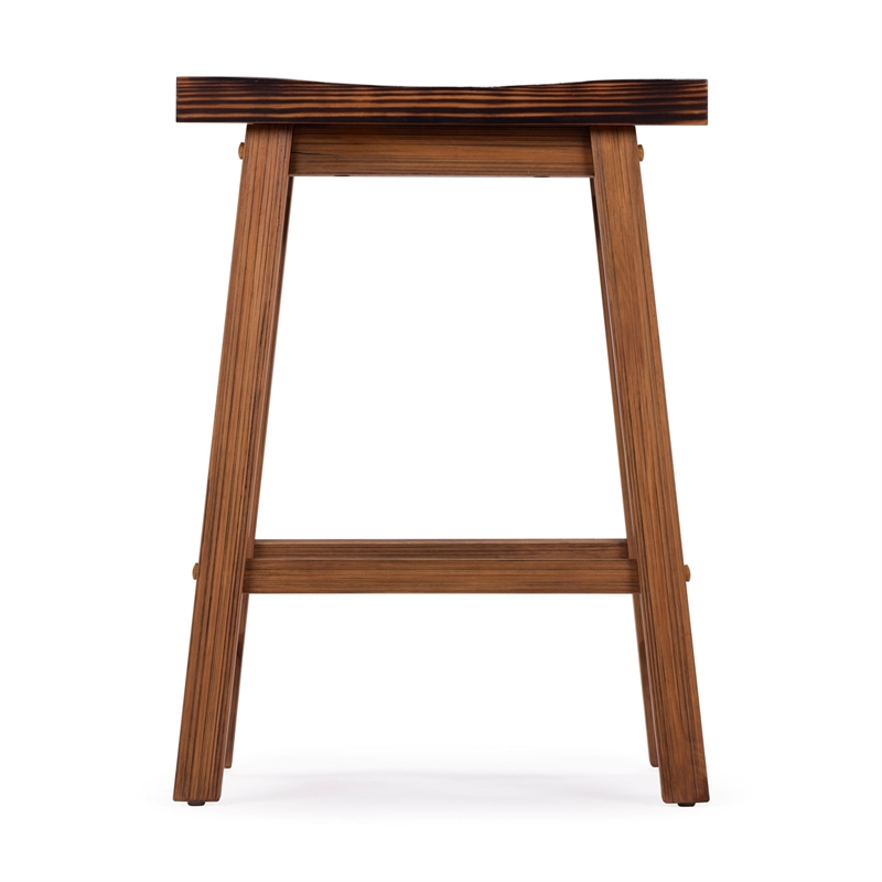 Pemberly Row Backless Saddle Counter Stool in Burnt Chestnut with Footrest